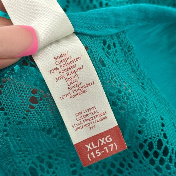 No Boundaries Womens Butterfly Lace Racerback Tank Top XL/XG 15-17 Teal Color - Picture 4 of 11